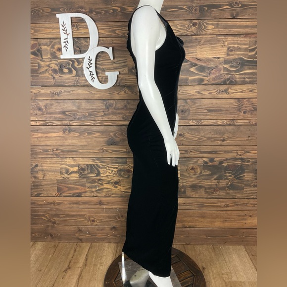 Jessica McClintock | Gunne Sax Velvet Black Maci Dress Wire Structured Bust Slit - Picture 7 of 8